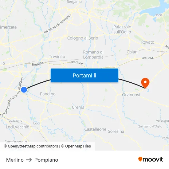 Merlino to Pompiano map