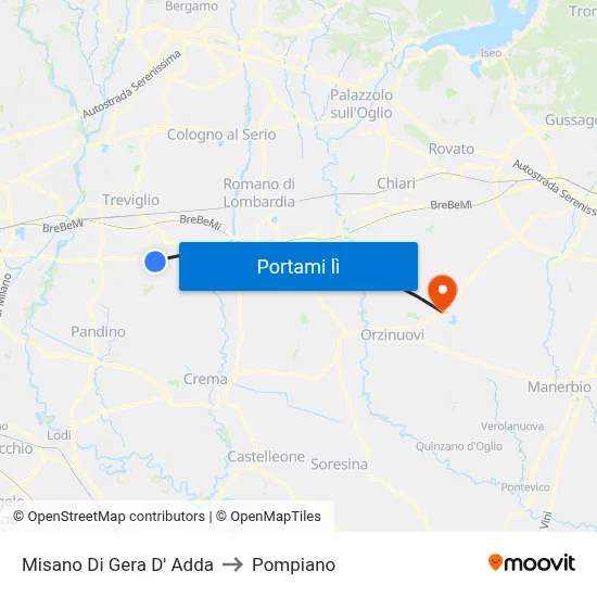 Misano Di Gera D' Adda to Pompiano map