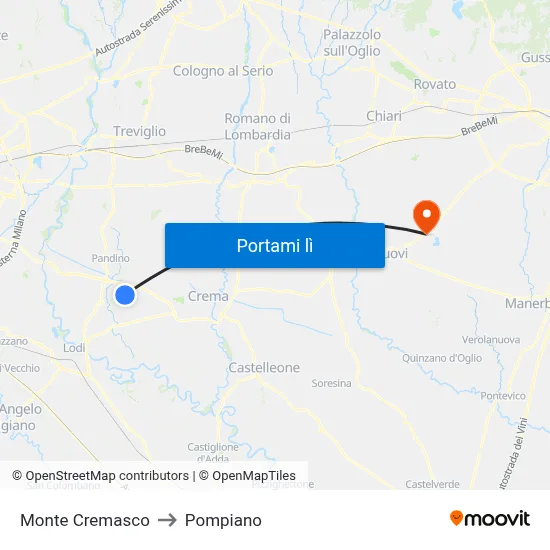 Monte Cremasco to Pompiano map