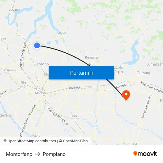 Montorfano to Pompiano map