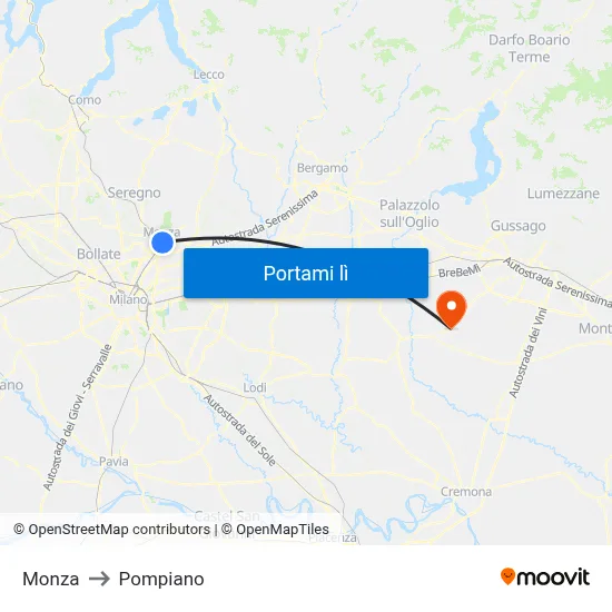 Monza to Pompiano map