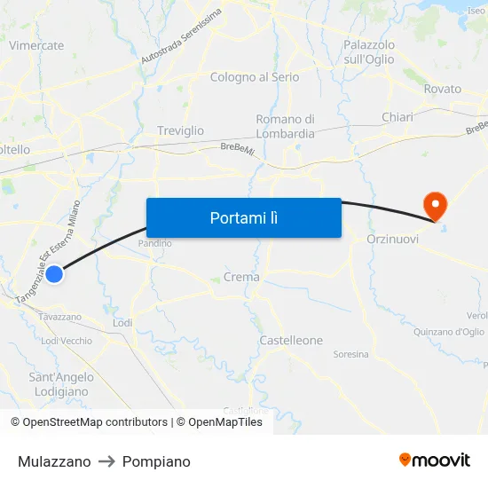 Mulazzano to Pompiano map
