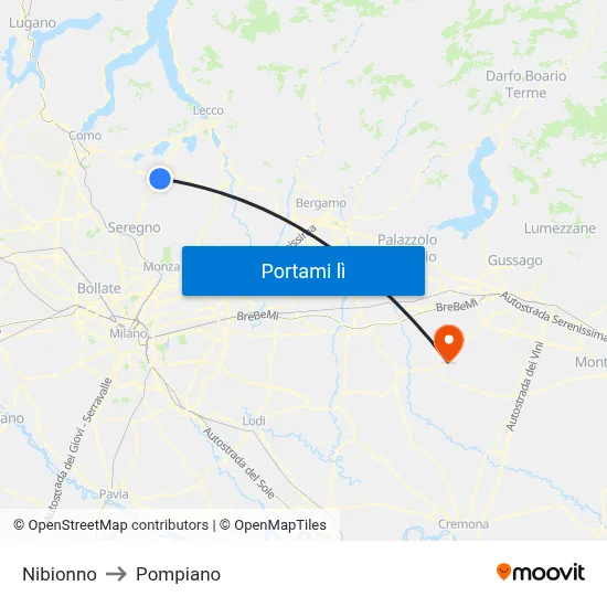 Nibionno to Pompiano map