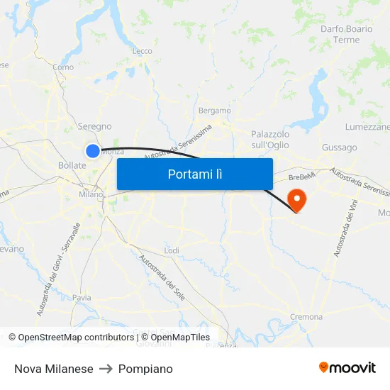 Nova Milanese to Pompiano map