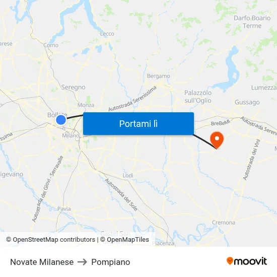 Novate Milanese to Pompiano map