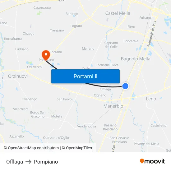 Offlaga to Pompiano map