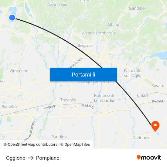 Oggiono to Pompiano map