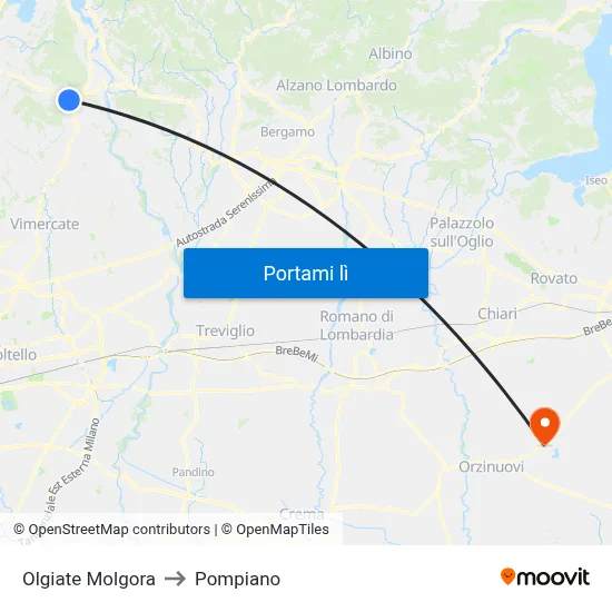 Olgiate Molgora to Pompiano map