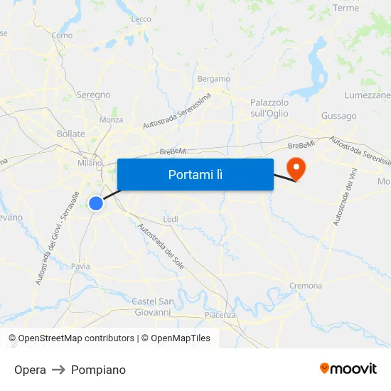 Opera to Pompiano map