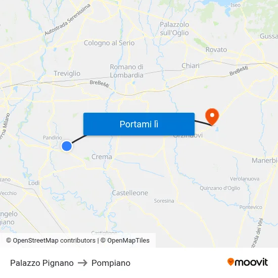 Palazzo Pignano to Pompiano map