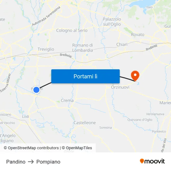 Pandino to Pompiano map