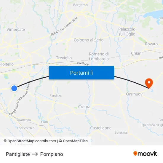 Pantigliate to Pompiano map