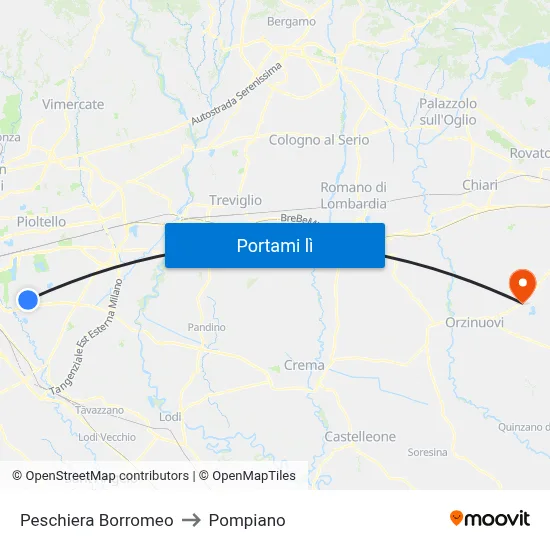 Peschiera Borromeo to Pompiano map