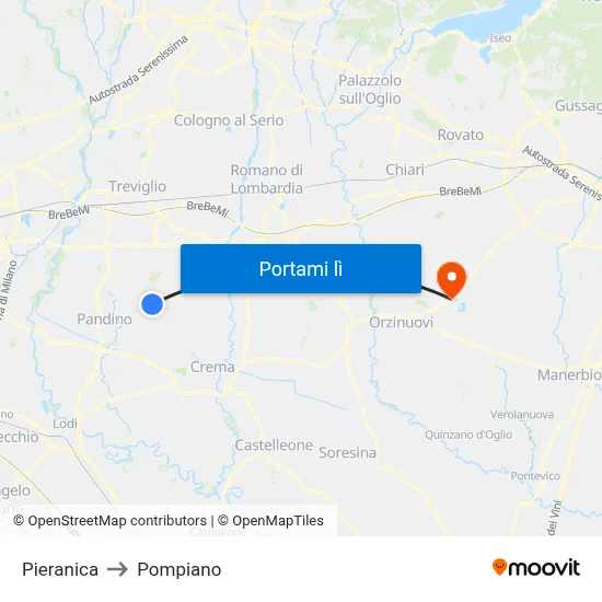 Pieranica to Pompiano map