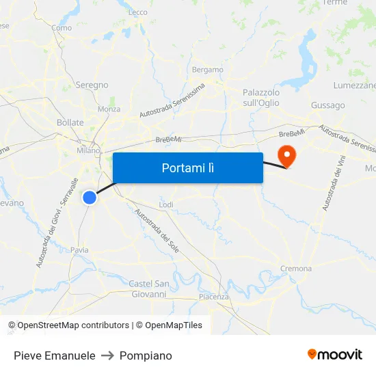 Pieve Emanuele to Pompiano map