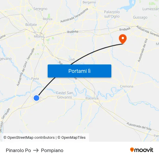 Pinarolo Po to Pompiano map