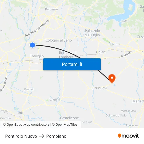 Pontirolo Nuovo to Pompiano map