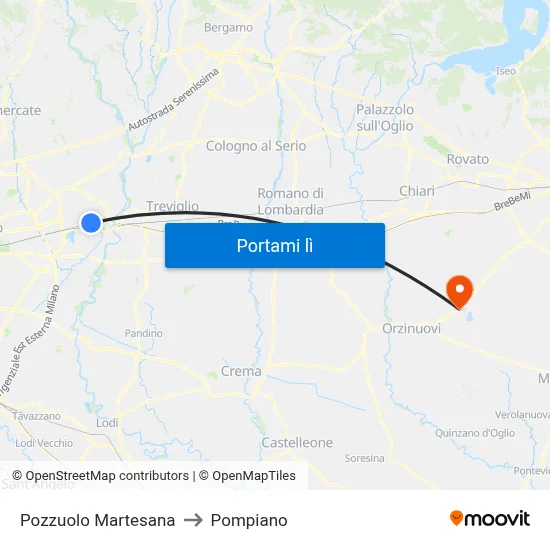 Pozzuolo Martesana to Pompiano map