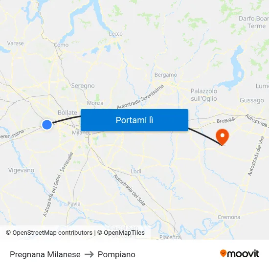 Pregnana Milanese to Pompiano map