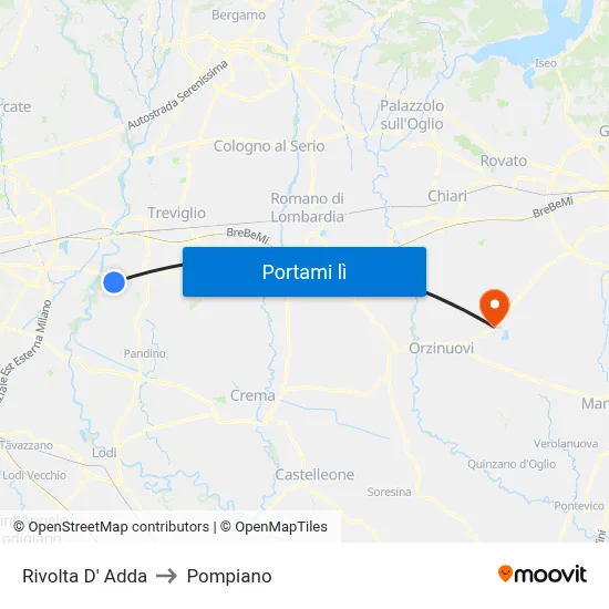 Rivolta D' Adda to Pompiano map