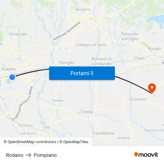 Rodano to Pompiano map
