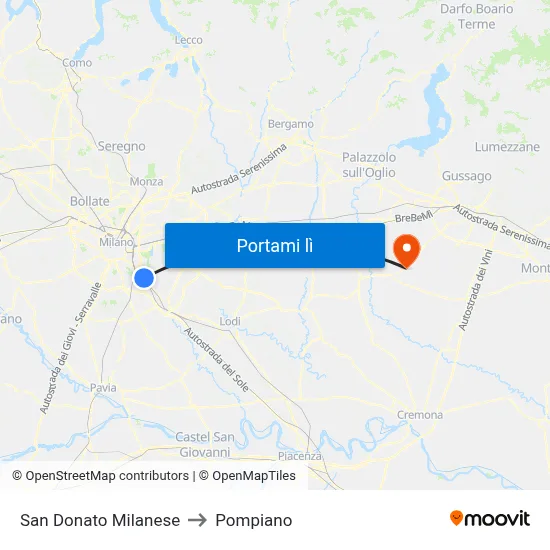 San Donato Milanese to Pompiano map