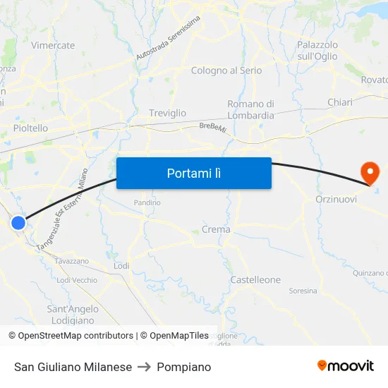 San Giuliano Milanese to Pompiano map