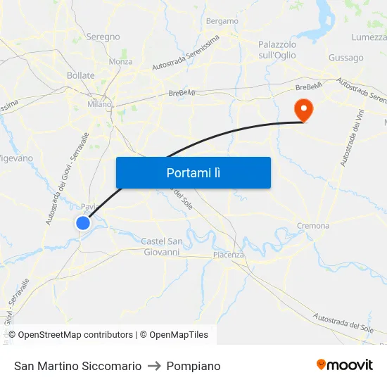 San Martino Siccomario to Pompiano map