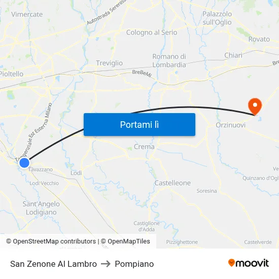 San Zenone Al Lambro to Pompiano map