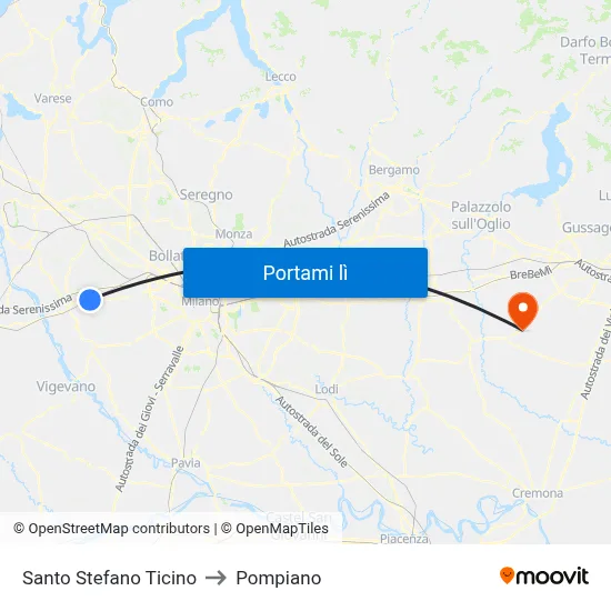 Santo Stefano Ticino to Pompiano map