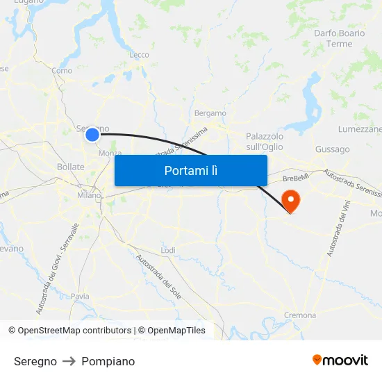 Seregno to Pompiano map