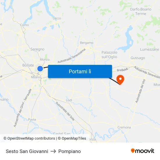 Sesto San Giovanni to Pompiano map