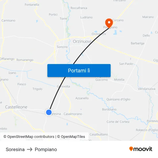 Soresina to Pompiano map