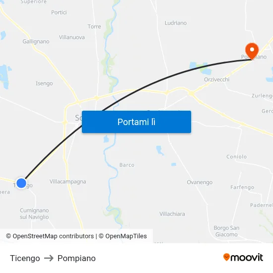 Ticengo to Pompiano map