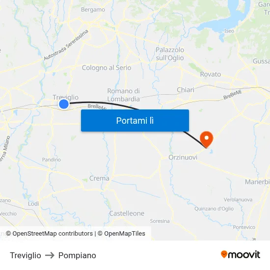 Treviglio to Pompiano map