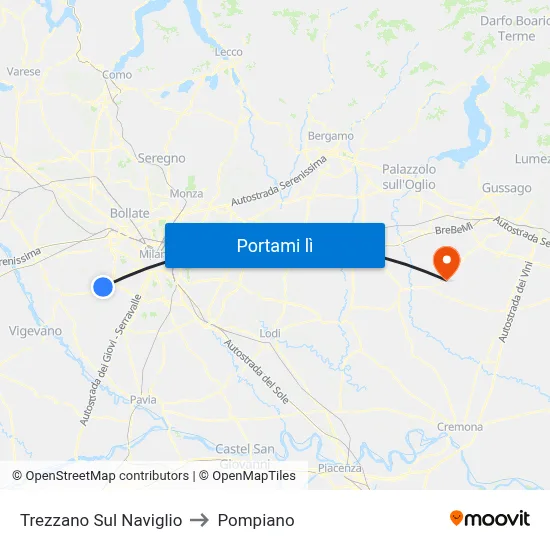 Trezzano Sul Naviglio to Pompiano map