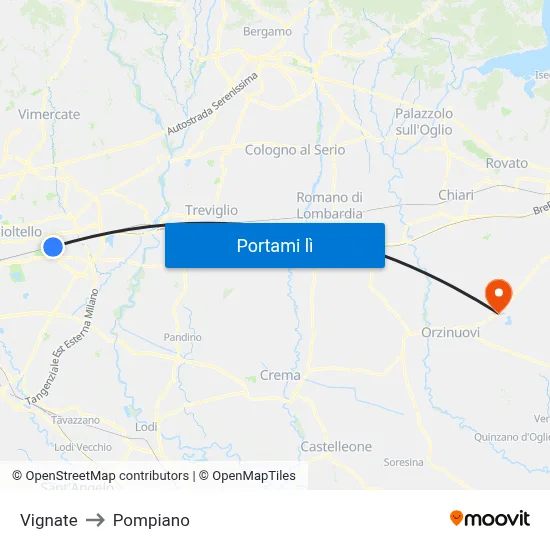 Vignate to Pompiano map