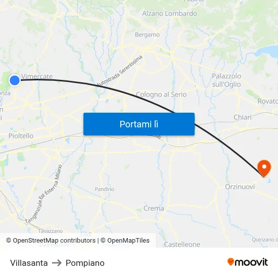 Villasanta to Pompiano map