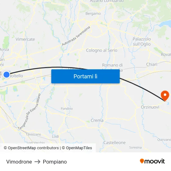 Vimodrone to Pompiano map