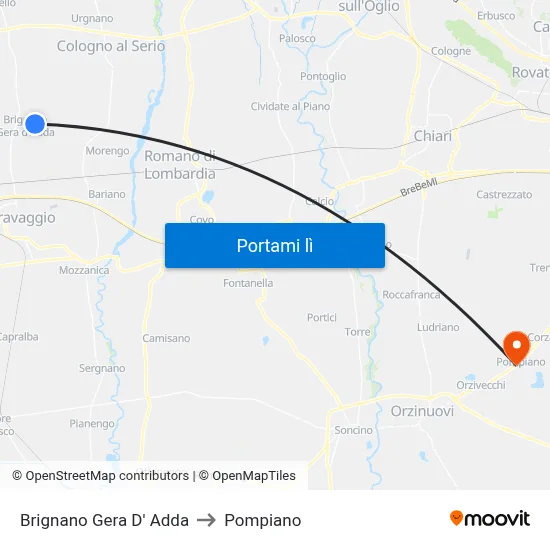 Brignano Gera D' Adda to Pompiano map