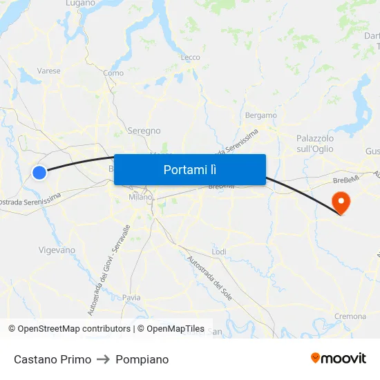 Castano Primo to Pompiano map