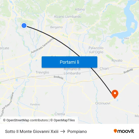Sotto Il Monte Giovanni Xxiii to Pompiano map