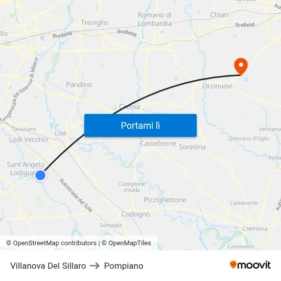Villanova Del Sillaro to Pompiano map