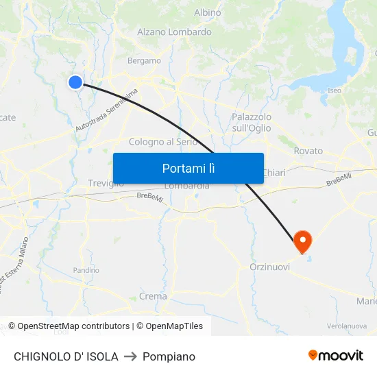 CHIGNOLO D' ISOLA to Pompiano map