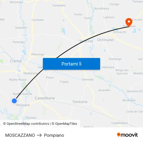 MOSCAZZANO to Pompiano map