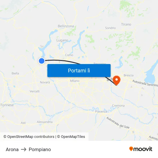 Arona to Pompiano map