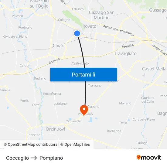 Coccaglio to Pompiano map