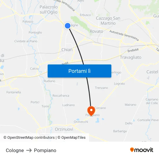 Cologne to Pompiano map