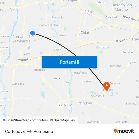 Cortenova to Pompiano map