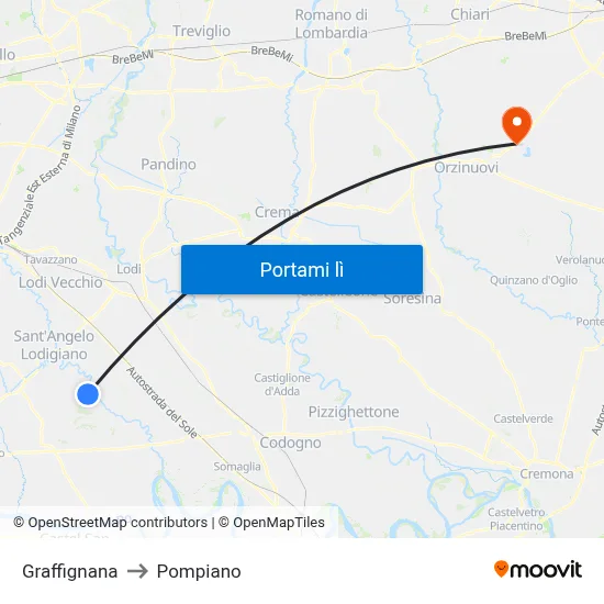 Graffignana to Pompiano map